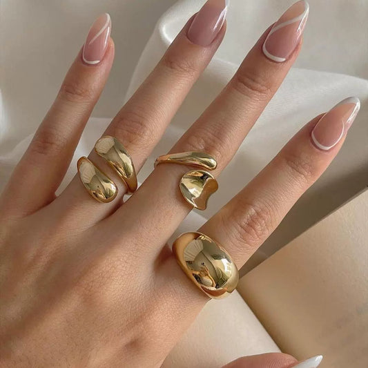 3Pcs Minimalist Metal Smooth Ring Set, Exaggerated Geometric High Grade Finger Rings
