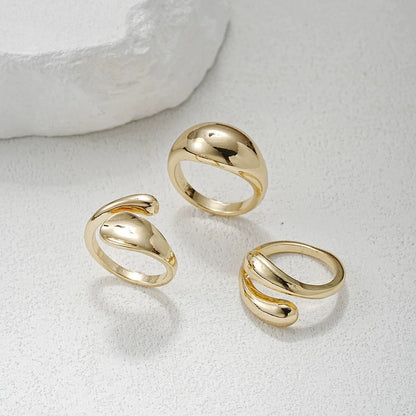 3Pcs Minimalist Metal Smooth Ring Set, Exaggerated Geometric High Grade Finger Rings